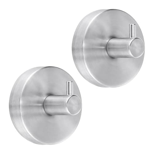 Image of Dntorx Suction Cup Hooks, 2 Pack Silver Stainless Steel Suction Hook for Shower Bathroom Towel Hook Holders Shower Hooks Hanging Towels, Loofah, Robe, Coat,