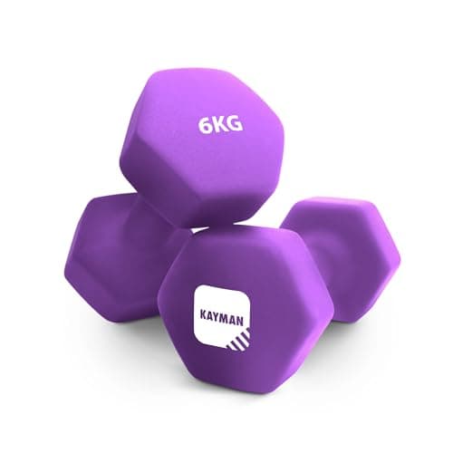 Image of KAYMAN Neoprene Dumbbells Pair with Anti-Slip Grip,Hex Edges,Water-Resistant Surface & Workout Poster-Weight Set for Home, Gym & Fitness (1kg 2kg 3kg 4kg 5kg 6kg 8kg 10kg) (2 x 6 Kg)