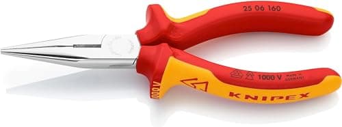 Image of KNIPEX Snipe Nose Side Cutting Pliers (Radio Pliers) Chrome-Plated Insulated with Multi-Component Grips, VDE-Tested 160 mm, 25 06 160