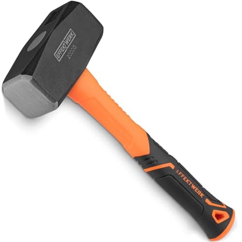 Image of EffektWerk - Club Hammer - 2 kg / 4.4 lb - Heavy-Duty Sledgehammer w/ 24 cm Shock Absorbing Fibreglass Rubber Handle - Drilling Sledge Hammer w/Forged Steel Head for Demolition Work