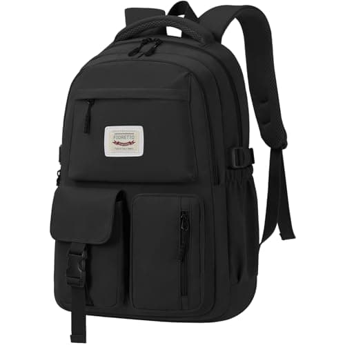 Image of FIORETTO Lightweight School Backpack Womens, Cute School Bag for Teenager Girls, 145.6 Laptop Rucksack Backpack for School Casual Daypacks Travel Backpack for College Work Black 25L