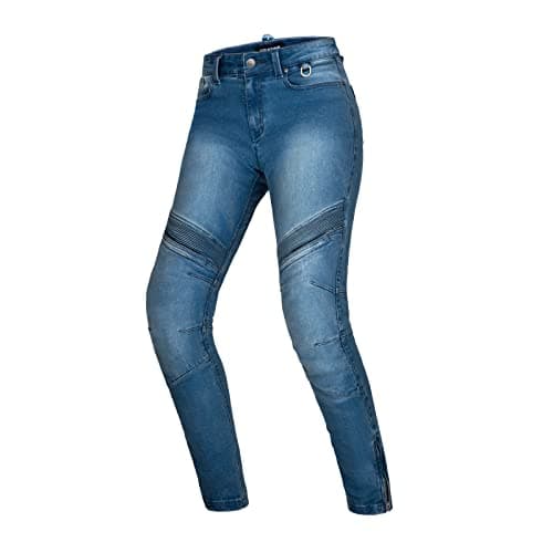 Image of SHIMA JESS Motorcycle Jeans for Women Breathable, Elastic, Regular Fit Biker Trousers Womens with Kevlar Layer, Slim Fit, CE Knee and Hip Armor Pads (Blue, 26)