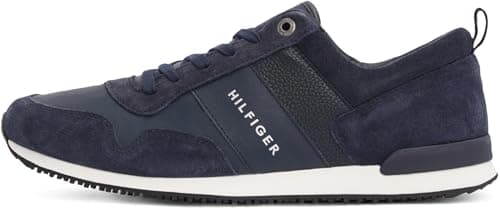 Image of Tommy Hilfiger Men’s Iconic Leather Suede Mix Runner Trainers, Blue (Midnight), 13