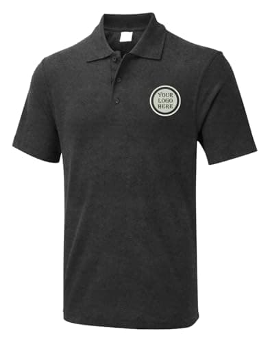 Image of Personalised Embroidered Unisex Workwear Polo T Shirt, Free Left Chest Text and Your Customized Logo Polo T Shirt, Personalized Custom Logo T Shirt, 50% Polyster and 50% Cotton T Shirt Charcoal