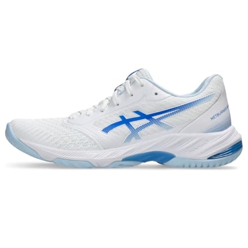 Image of Asics Women's Netburner Ballistic FlyteFoam 3 Volleyball Shoe, White/Blue Coast, 10
