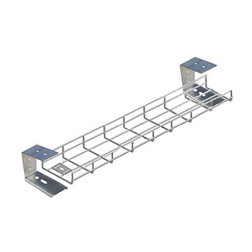 Image of Direct Channel Under Desk Cable Tray Basket, Wire Management for Office Desk - 600mm (60cm) w/Brackets & Fixings – Silver