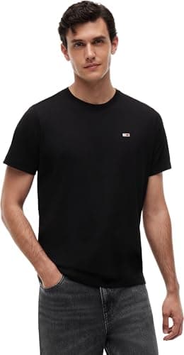 Image of Tommy Jeans Men's Tjm Slim Jersey C Neck Ext Dm0dm09598 S/S Knit Tops, Black (Black), XXL