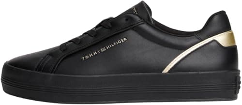 Image of Tommy Hilfiger Women's Foxing Leather Vulcanised Trainers, Black (Black), 6.5