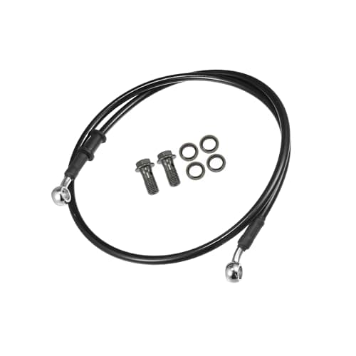 Image of Partuto Universal Brake Hose Motorcycle ATV Dirt Bike Motocross Braided Hydraulic Brake Line Oil Hose Pipeline, 100cm, Metal, Black Silver Tone, 1 Set Replacement