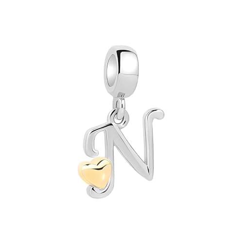 Image of Symretie Initial Letter 'N' 925 Sterling Silver Charm Bead – Compatible with Pandora Bracelets, Dangle Pendant Charm, Suitable for Necklaces & Bracelets, Ideal Jewelry Gift for Women