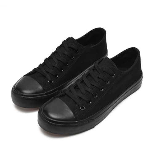 Image of rosyclo Canvas Shoes for Women and Men, Low Top Canvas Sneakers Fashion Lace Up Comfortable Womens Classic Casual Tennis Walking Shoes, All Black, 11 Women/9.5 Men