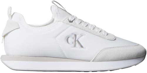 Image of Calvin Klein Women’s Retro Sock Nylon Runner Trainers with Logo, White (Bright White/Chateau), 5