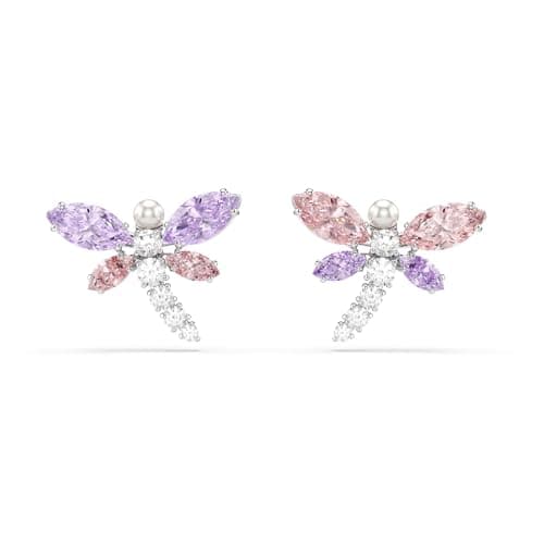 Image of Swarovski X Ariana Grande Stud Earrings, Mixed Cuts, Dragonfly, Multicolored, Rhodium Plated
