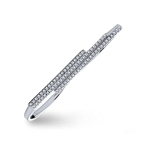 Image of Boho Cubic Zirconia Fashion Geometric CZ Pave Double Sideway Bar Two Finger Ring For Teen For Women .925 Sterling Silver