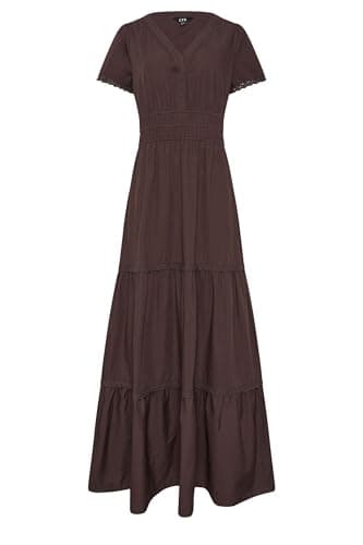 Image of Long Tall Sally - LTS Tall Brown Lace Trim Cotton Tiered Maxi Dress - Women's