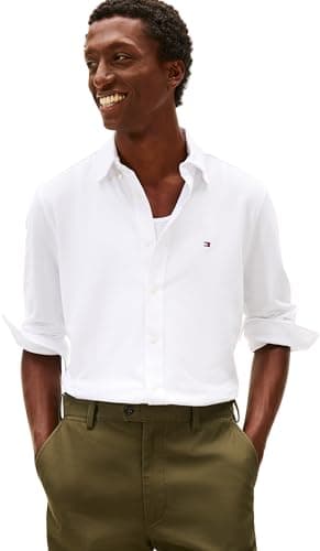 Image of Tommy Hilfiger Men Knit Pique Featherweight Shirt MW0MW41690 L/S Shirt, White, L