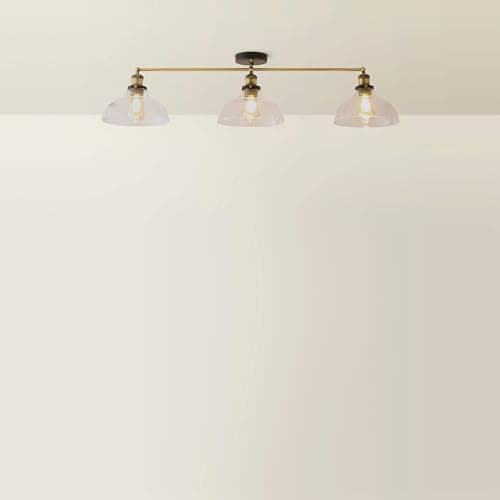 Image of MiniSun | Retro 3 Way Black & Gold Steampunk Ceiling Light Fitting with Wide Clear Glass Light Shades | Ceiling Lighting, Home Décor & Improvement Essential | Mains Wired