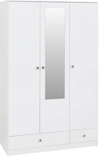 Image of Denver 3 Door 2 Drawer Mirrored Wardrobe in White Gloss