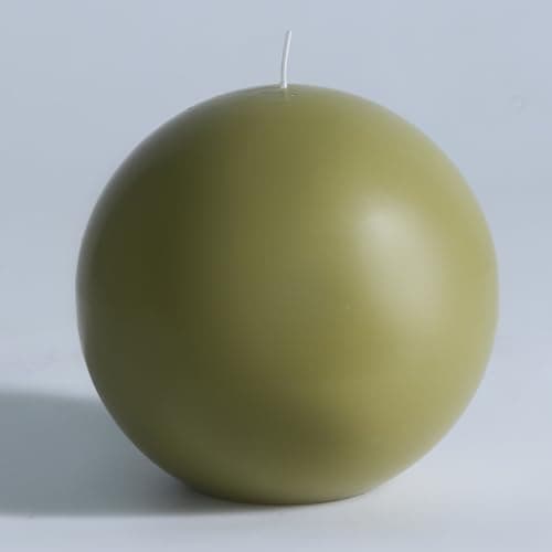 Image of MOZEAL Hand-Poured, 6 Inch Olive Green Large Round Ball Candles - Elegant Olive Green Round Pillar Candles, Dripless, Unscented, Smokeless, Ideal for Autumn Gatherings.