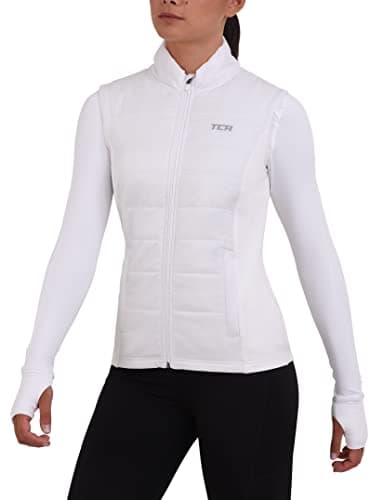 Image of TCA Women's Excel Runner Walking Hiking Lightweight Thermal Padded Vest with Zipper Pockets, Winter Puffer for Women - White, S