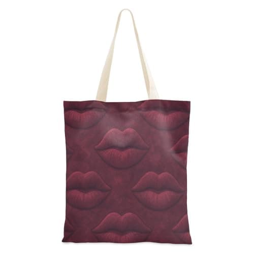 Image of Zathe Medium Canvas Shoulder Bag Velvet Crush Mouth Wallpaper Canvas Bags For Women Birthday Bag Shoulder Bag Smooth