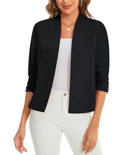 Image of LADI TREND 3/4 Sleeve Front Lined Open Front Cardigans Blazers for Womens UK Suits & Blazer Smart Jackets for Church Services Funerals (Black XL)