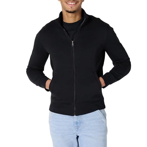 Image of Amazon Essentials Men's Fleece Zip-Up Mock Neck Sweatshirt, Mid-weight, Regular Fit, Black, L