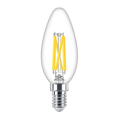 Image of Philips LED Candle SES E14 Clear 3.4W Dimmable LED Bulb – DimTone Very Warm White 2200K–2700K, CRI 90+, 40W Incandescent Replacement, Decorative Filament Lamp