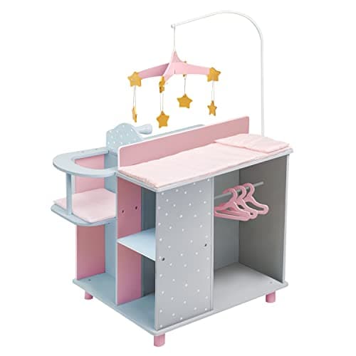 Image of Olivia's Little World 6-in-1 Wooden Baby Doll Changing Station with Crib, Changing Table, High Chair, Double-Door Closet, Sink and Washing Machine, Multicolored