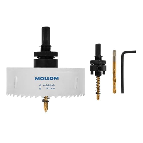 Image of Mollom (111mm | 4-3/8") HSS M42 with 8% cobalt BI-Metal Hole Saw with 2 Pilot Drill Bits & Arbor Smooth Cutting for PVC,Drywall,Wood,Plastic,Gypsum Board,Rubber