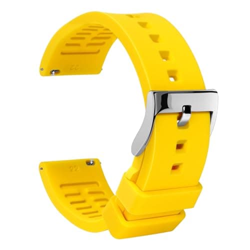 Image of TStrap Silicone Watch Strap 21mm - Yellow Quick Release Watch Band for Mens Womens - Military Waterproof Smart Watches Bracelet Replacement with Clasp Ladies - 18mm 19mm 20mm 21mm 22mm 24mm