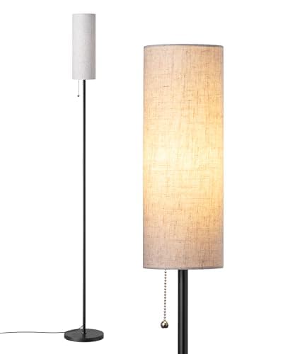 Image of EDISHINE Modern Floor Lamp for Living Room, Standing Lamp for Bedroom, 63'' Tall Lamp with Linen Lampshade, Pull Chain Switch, E27 Socket (2700K LED Bulb Included)