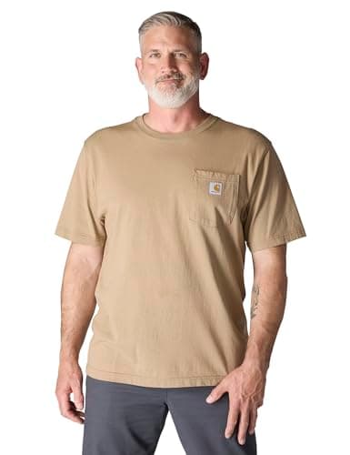 Image of Carhartt Men's Loose Fit Heavyweight Short-sleeve Pocket T-shirt work utility t shirts, Desert, S UK