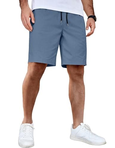 Image of COOFANDY Men's Cotton Shorts Casual Chino Summer Shorts for Men with Elasticated Waist and Pockets Deep Blue L
