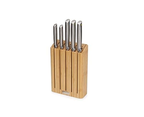 Image of Joseph Joseph Elevate Kitchen Knives 5-piece set, Japanese Stainless Steel, Slimline Bamboo Knife block