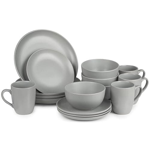 Image of Dinnerware Set - Ceramic Amalfi Kitchen Dinner Sets (Grey, 16 Piece Dinner Set)