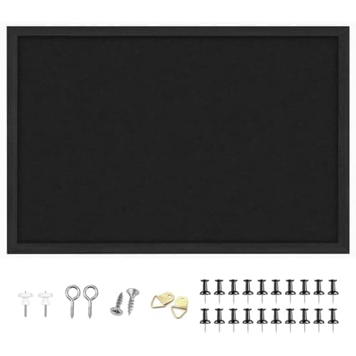 Image of OWLKELA Bulletin Board 90x60cm, Black Wood Framed Cork Board with Felt, Hanging Pin Board for Wall with 20 Pushpins, Vision Board for Office, School, and Home, 1pc
