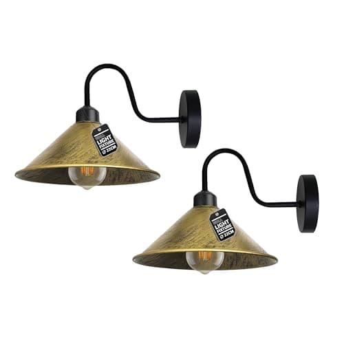 Image of Led Wall Lights 2 Pack Indoor Modern Brushed Brass 22cm Cone Shaped Shade Swan Neck Led Sconce Fittings Not Battery Operated Wall Lamp for Living Room, Bedroom, Hallway
