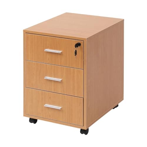 Image of Homullel Office Pedestal Under Desk Drawers, Mobile Flie Cabinet Office Storage Unit (Lockable, Beech)