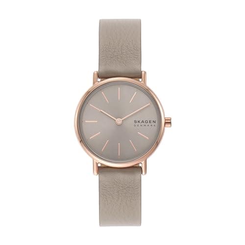 Image of Skagen Watch for Women Signatur Lille, Two Hand movement, 30mm Rose Gold Recycled Stainless Steel (At Least 50%) case with a Eco Leather strap, SKW3060