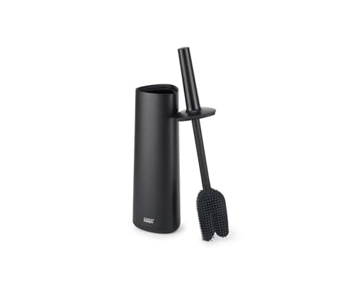 Image of Joseph Joseph Flex 360, Advanced Smart Toilet Brush and Storage Holder Set with anti-drip, anti-clog, triple-action replaceable brush head, Matt Black