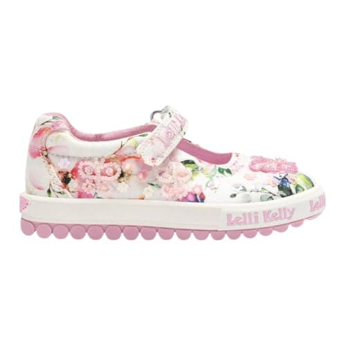 Image of Lelli Kelly Girls LK5415 Serena White Pink Canvas Butterfly Dolly Shoes - 7 UK 25 EU
