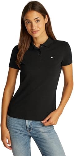Image of Tommy Jeans Women’s Essential Stretch Slim Fit Short Sleeve Polo Shirt, Black (Black), XL