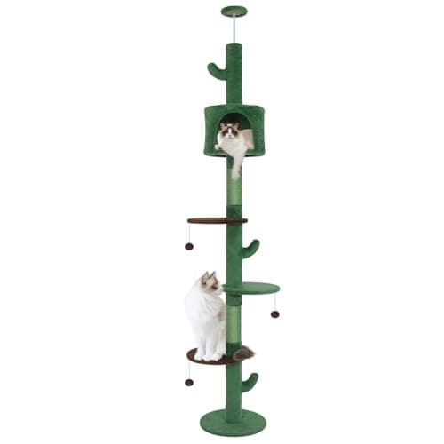 Image of ARTETHYS Floor to Ceiling Cat Tree 260cm 5 Tiers Tall Cat Tower for Indoor Cats with Scratching Post Condo Platforms for Kittens Height Adjustable, Green