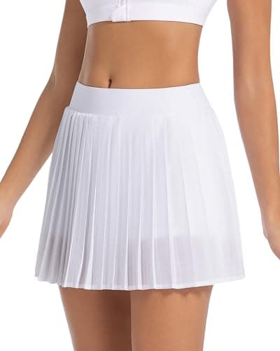 Image of Betaven Pleated Tennis Skirts for Women with Shorts Athletic Skorts High Waisted Golf Skirts for Running,White,Medium