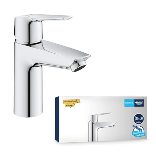 Image of GROHE QUICKFIX Start - Wash Basin Mixer Tap (Metal Lever, Smooth Body, 28 mm Ceramic Cartridge, Min. Recommended Pressure 0.4 Bar, Tails 1/2 Inch), Size 165 mm, Quick Tool Included, Chrome, 24166003