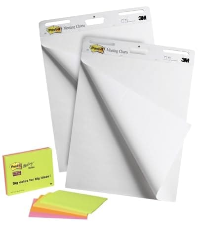 Image of Post-it Super Sticky Self Stick Meeting Chart, White, 63.5 cm x 76.2 cm, Promo Pack 2 + 4 Free Notes Pads - for Office, Team Work, School, Classroom Supplies, Home Teaching
