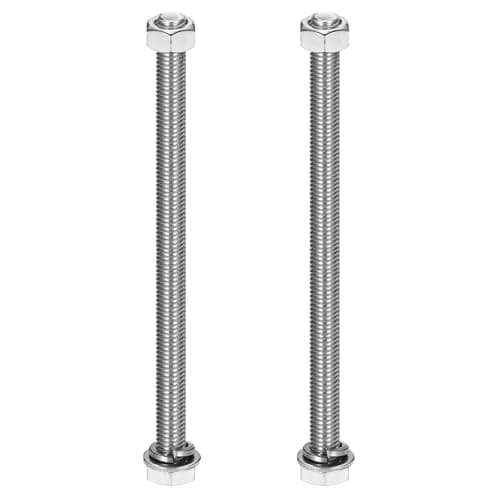 Image of sourcing map M10 x 180mm 304 Stainless Steel Hex Head Screws Bolts, Nuts, Flat & Lock Washers Assortment Kit, Fully Threaded, Bright Finish for Home, Electronic, Machine, 2 Sets