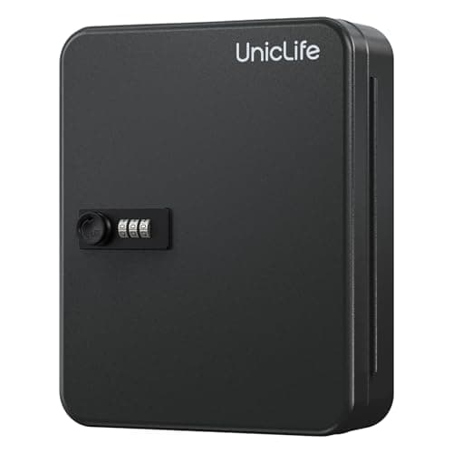 Image of Uniclife 48 Position Key Cabinet with Combination Lock Resettable Black Digital Security Storage Box Steel Key Organizer with Colorful Key Tag Labels Stickers and Hooks