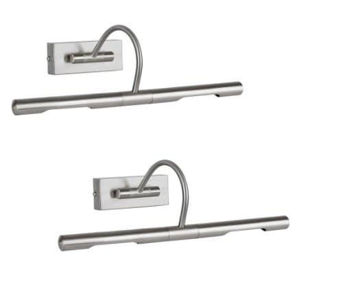 Image of MiniSun | Capri Adjustable Satin Nickel Mains Powered Display Wall Lights | Hardwired Picture & Display Lights, Home Décor & Improvement Essential | Set of 2 | Mains Wired